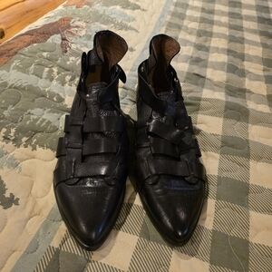 Free People Black Leather Pointed Toe Woven Strap Dress Shoes